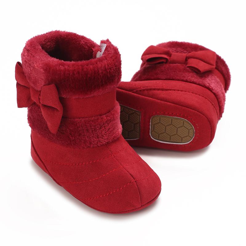 0-18M Babyschuhe Mädchen Winter Plüsch Komfort Schneestiefel Niedliche Schleife Baumwollschuhe Baby Weichbesohlt Rutschfeste Kleinkindschuhe
