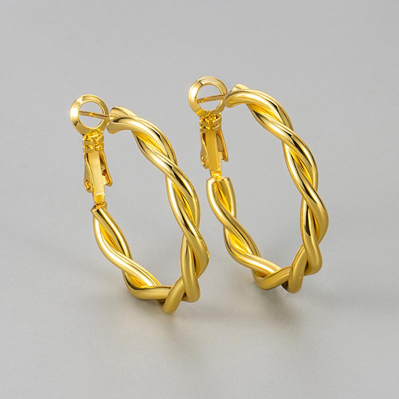 Minimalist Double Strand Twisted Rope Hoop Earrings Chic Cold Fashionable Versatile Daily Commute Jewelry