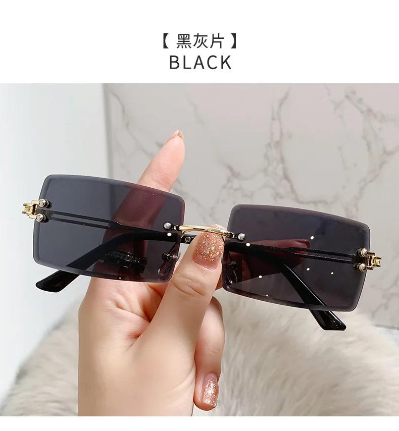 Nuevas Gafas de Sol de Moda Vintage Sin Montura Rectangulares Degradado UV400 Gafas de Sol de Verano para Viajar para Mujer