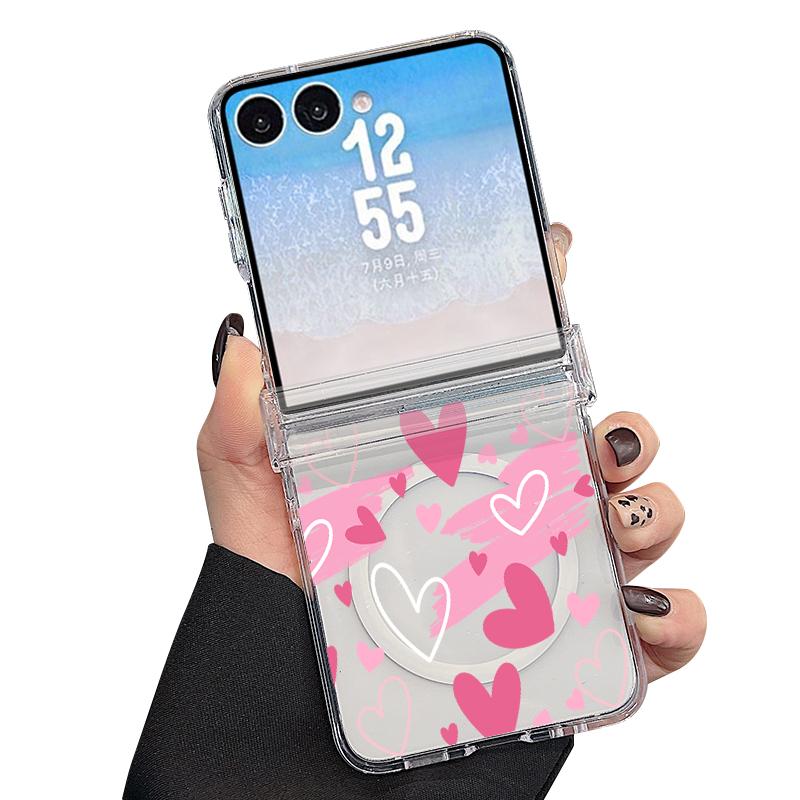 Modern Love Hearts Print Case For Samsung Z Flip 8 7 FE 6 5 Magnetic Clear Hard PC Folding Phone Cover For Galaxy Z Flip8 Flip7 Flip6