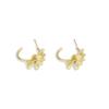 Copper 3D Double Flower C-Stud Earrings with Cubic Zirconia - Elegant Women's Jewelry
