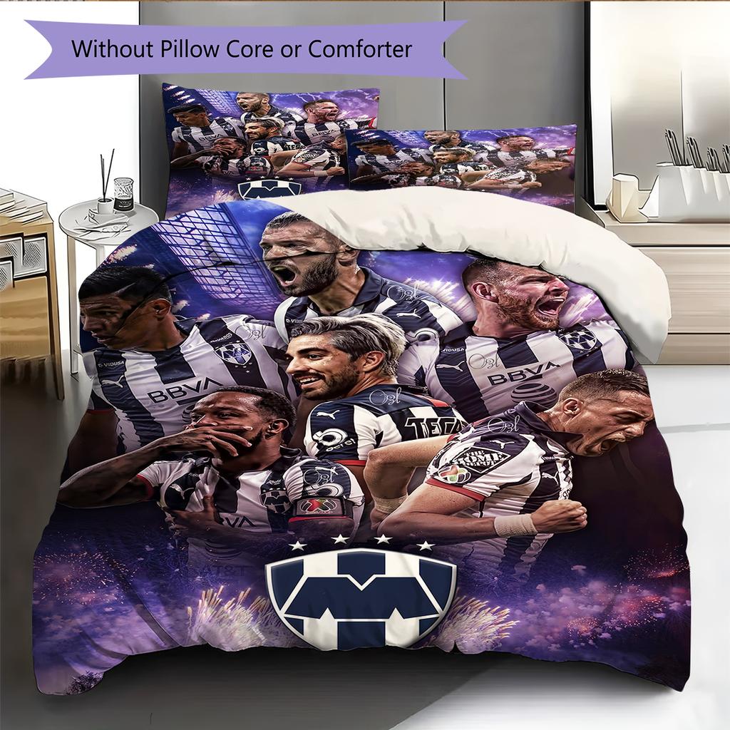 Monterrey Football Club Pattern Bedding Home Decoration Birthday & Festival Gift (1 * Duvet Cover + 2 * Pillowcase, Without Core)