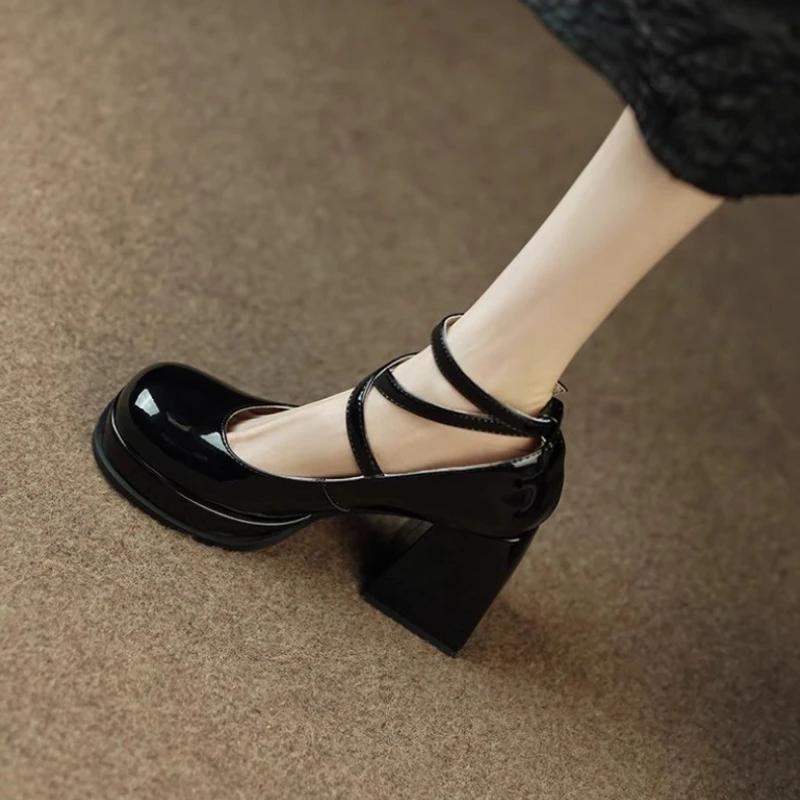 Fashion 2024 High Quality Women's Shoes Spring and Autumn Fashion Solid Color Round Toe One-line Buckle Women's Super High Heels