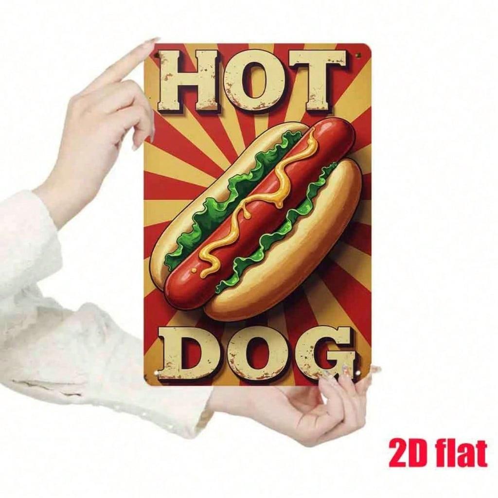 Vintage Hot Dog Tin Sign, Retro Diner Wall Art, Rustic Cafe Decor, 7.8x11.8 Inches