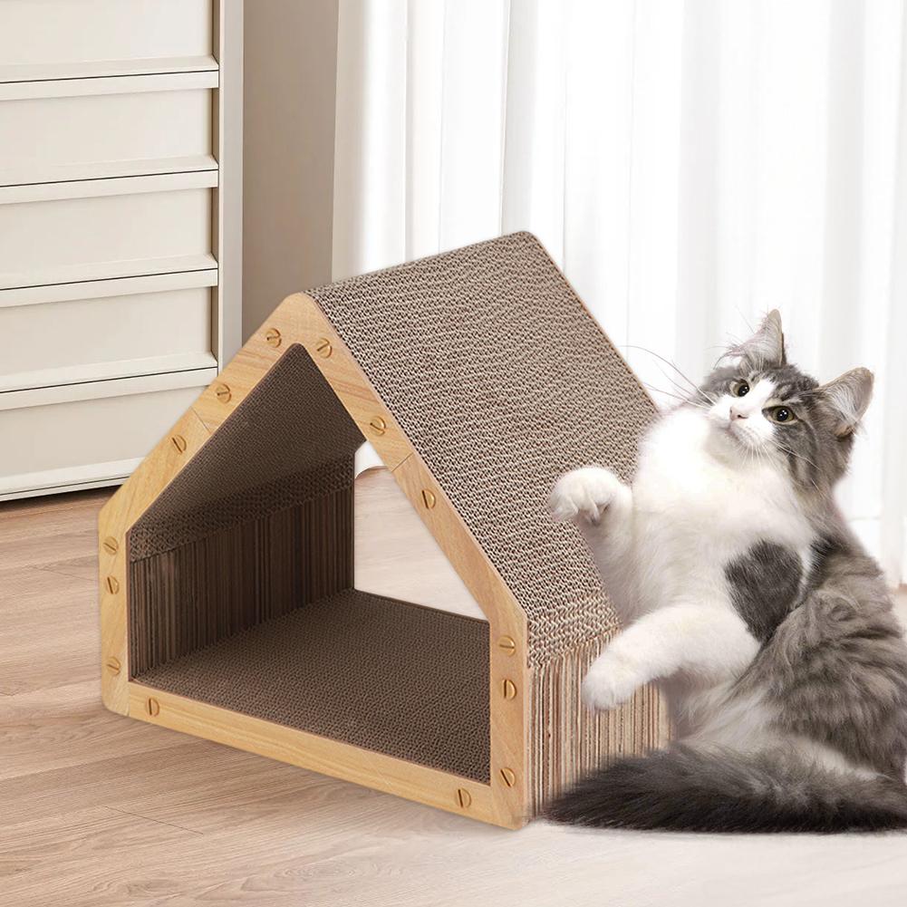 New Cardboard Cat Scratcher House for Indoor Cats & Kittens Vertical Cat Scratcher Scratching Board Pad Wooden Cat Sleeping Nest