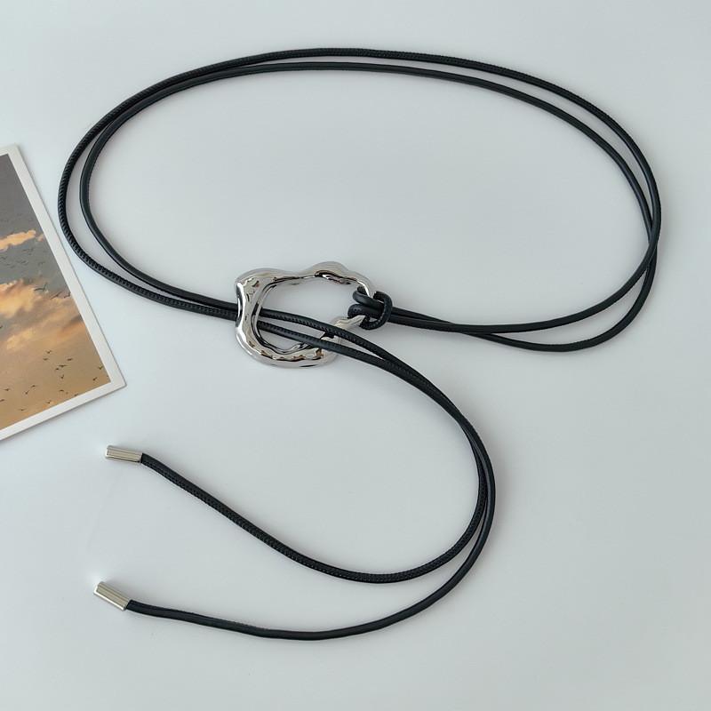 Minimalist Leather Black Dress Belt Alloy Buckle Fine Width Casual Looks