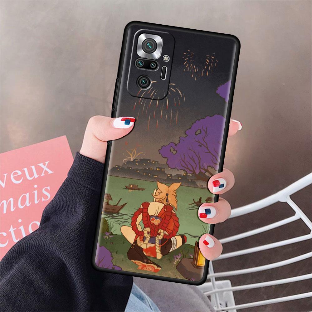 Luxury Black Phone Case For Xiaomi Redmi Note 11 10 9 8 7 Pro 9S 9A 9C 10s 8T K40 10C 10S Funda Cover Genshin Impact Beelzebul