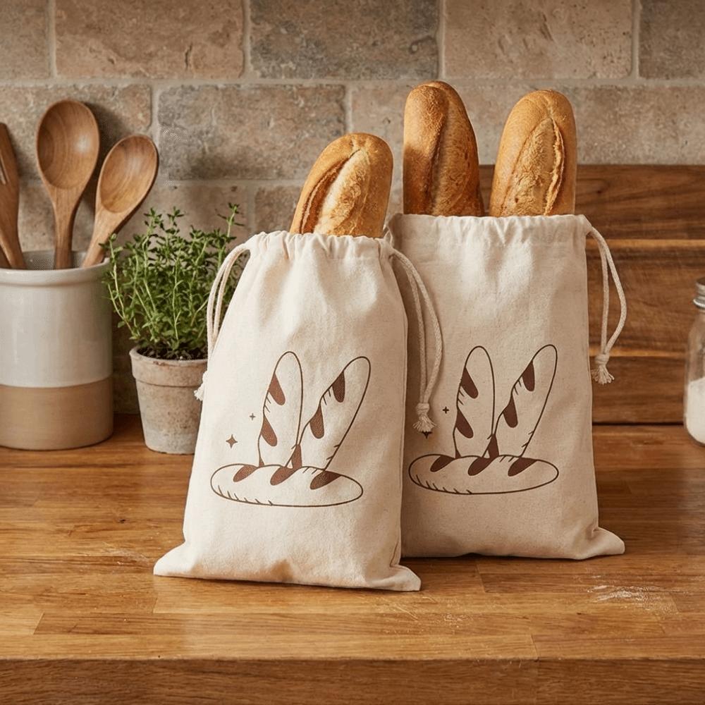 2PCS Fresh Keeping Linen Bread Bag Eco Friendly Drawstring Bread Bag Homemade Bread