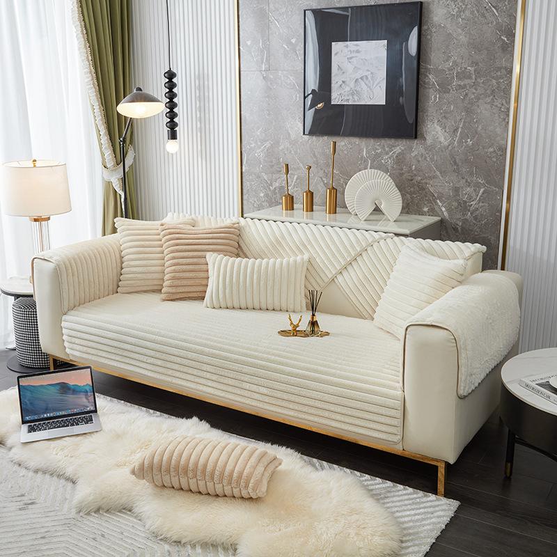 

Rabbit Plush Sofa Cushion Winter Thickened Non-Slip Sofa Cover Cushion Nordic Simple Anti-Scratching Cover Cloth Towel Universal 50*50cm