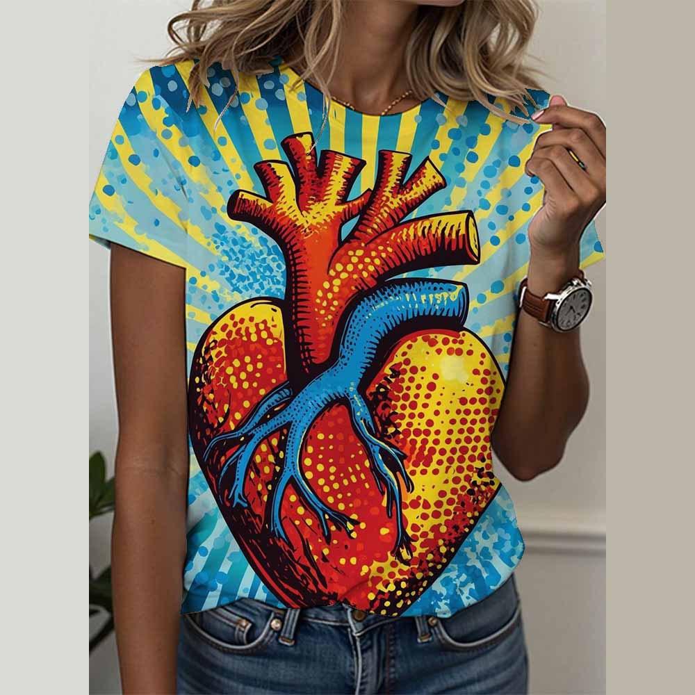 3D Short Sleeved Summer T-shirt for Women's Cami Abstract Image Printed Cartoon T-shirt
