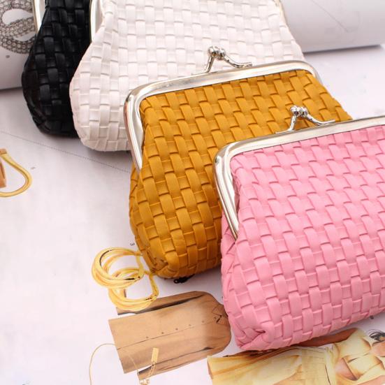 Chinese Stijl Portemonneetje, met Kussensluiting Ontwerp, PU Bubbel Weefpatroon Compact Portemonneetje voor Munten Kaarten Bankbiljetten