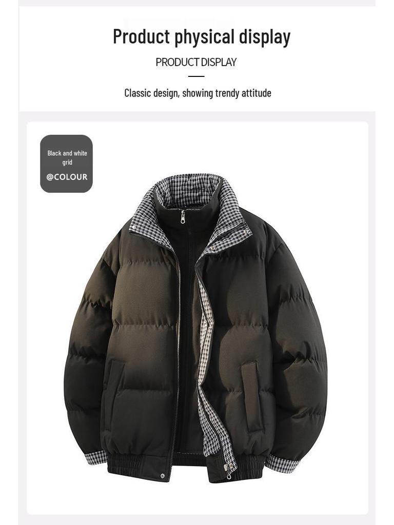 Men's 2025 Winter Korean-Style Thickened Cotton Jacket - Faux Two-Piece Design, Trendy and Warm.