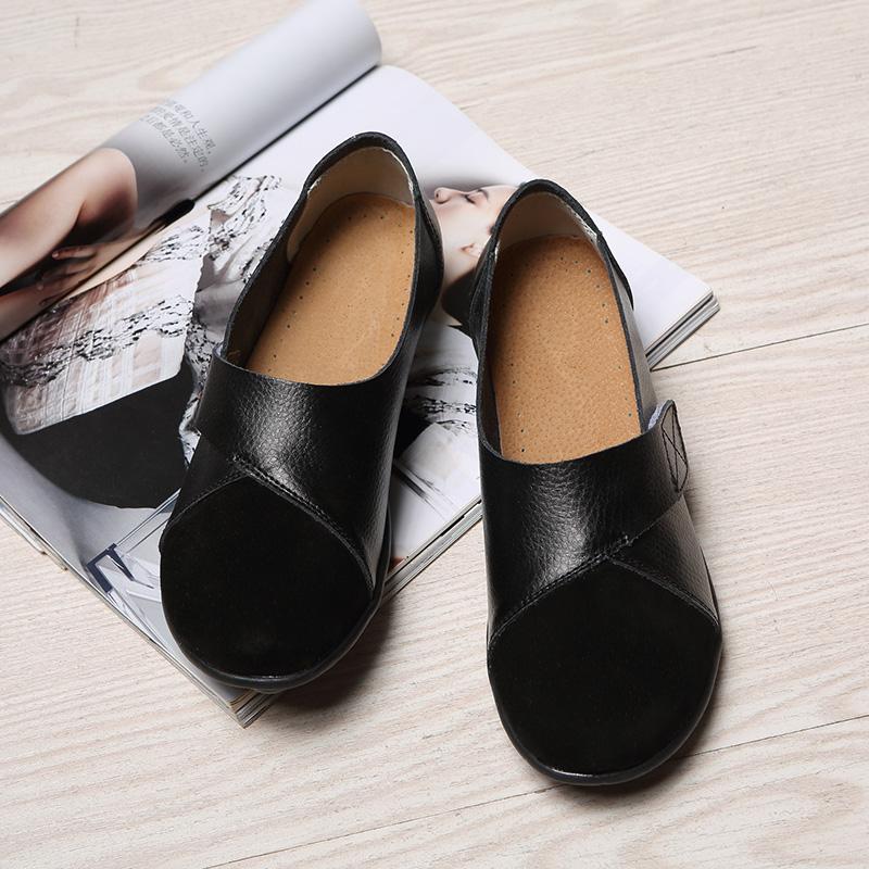 Woman's Flats Loafers Shoes Soft PU Leather Casual Shoes Big Size 35-44 Mocassin Boat Shoes for Women Hook Loop