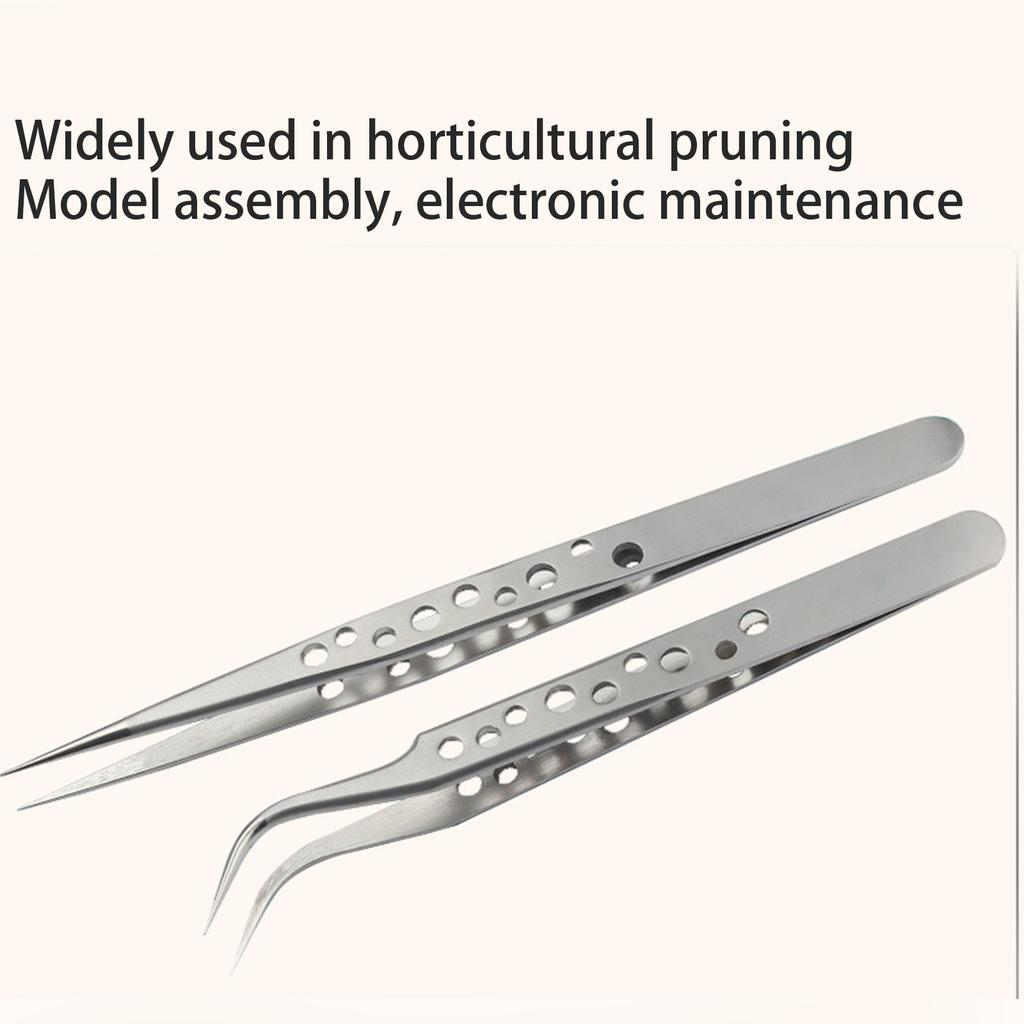 2pcs Stainless Steel Precision Curved And Straight Tweezers Set for Gardening and Model Making with Ergonomic Design