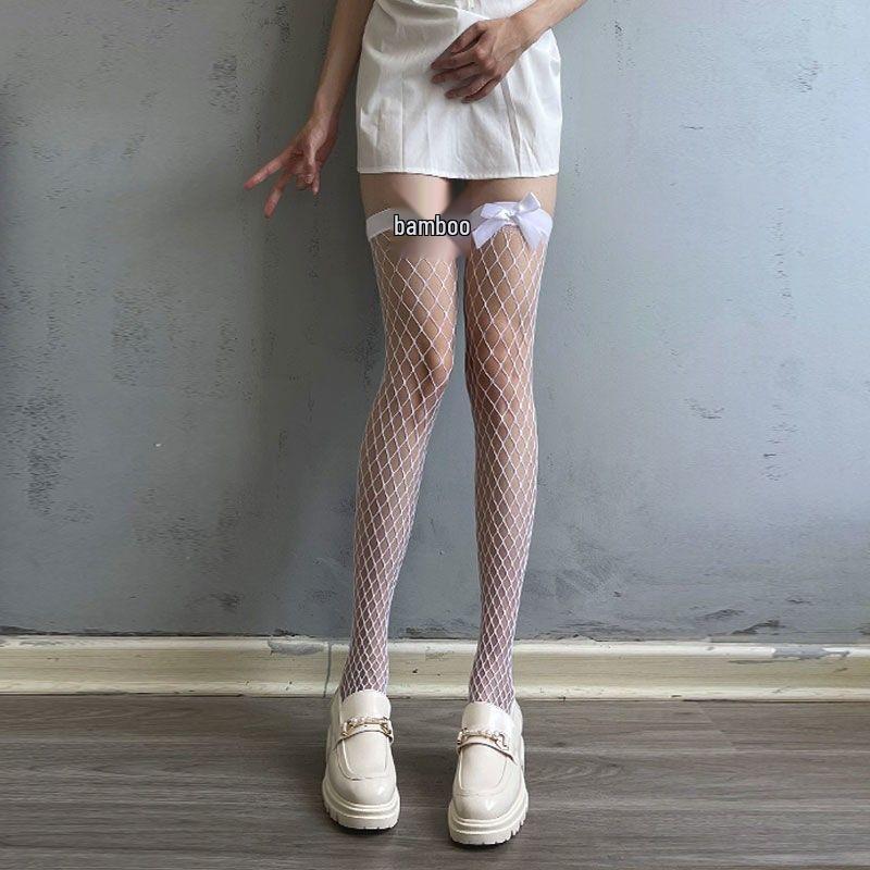 Pure Desire Fishnet Lace Black Silk Stockings - Sexy Over-the-Knee Thin Style for Women