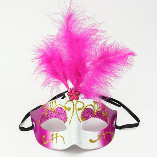 Halloween Feather Party Masks - Set of Five Large Red