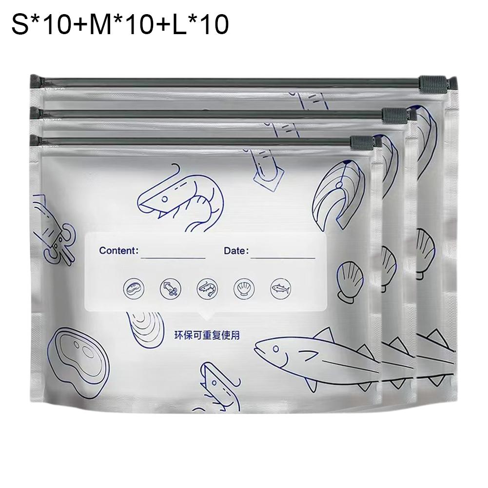 10/30 Pcs Aluminum Foil Freezer Bags, Reusable Food Storage & Preservation Slider Bags,Sealed Bag for Vegetable Fruit Meat (SML)