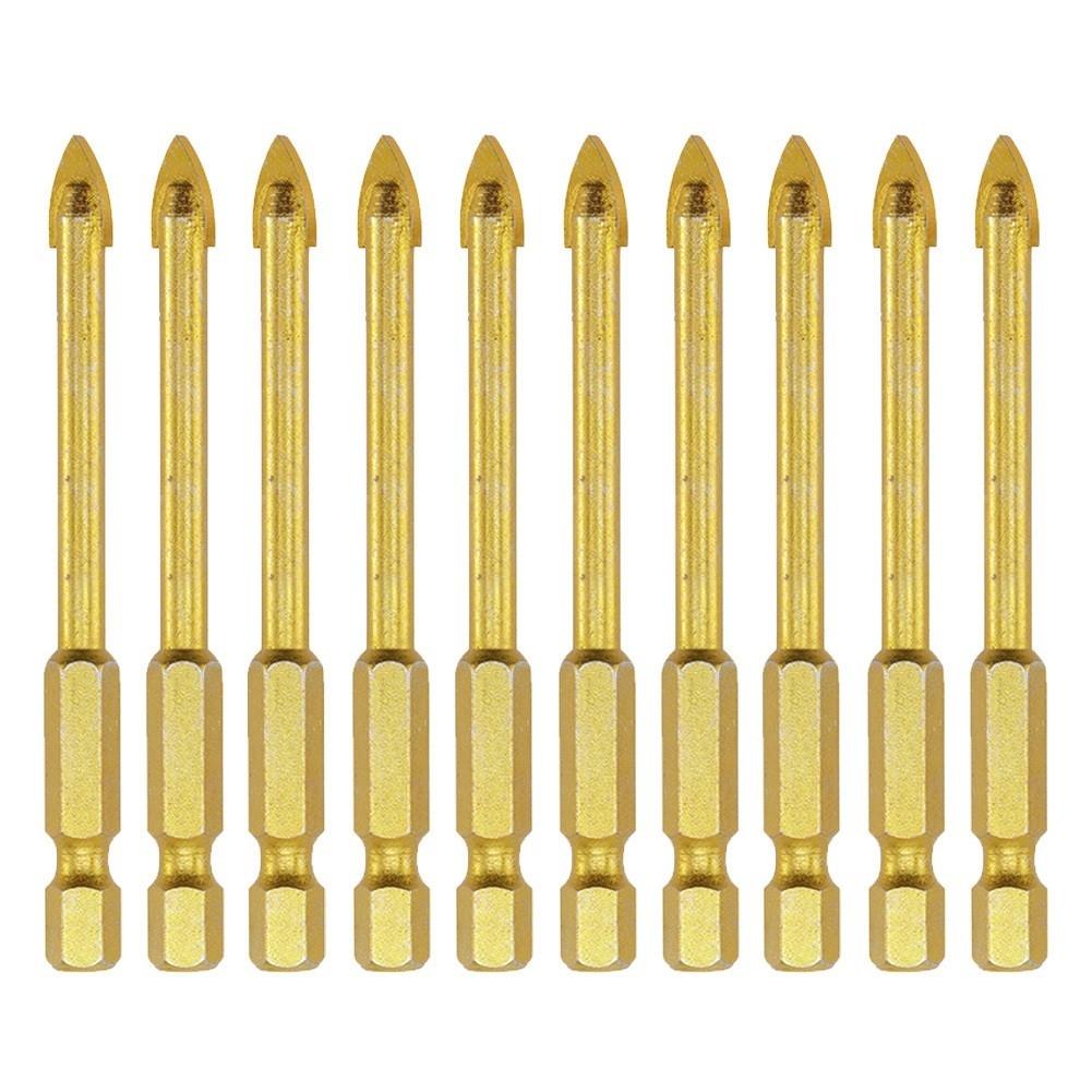 Power Tool-10Pcs 6mm Titanium Superhard Alloy Ceramic Tile Glass Drill Bits Spear Head