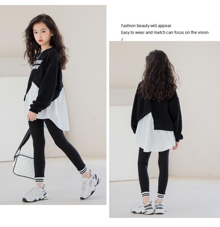 Lányok koreai stílusú aszimmetrikus pulóverkészlet – 2024 tavaszi/őszi kétrészes divatos gyerekeknek