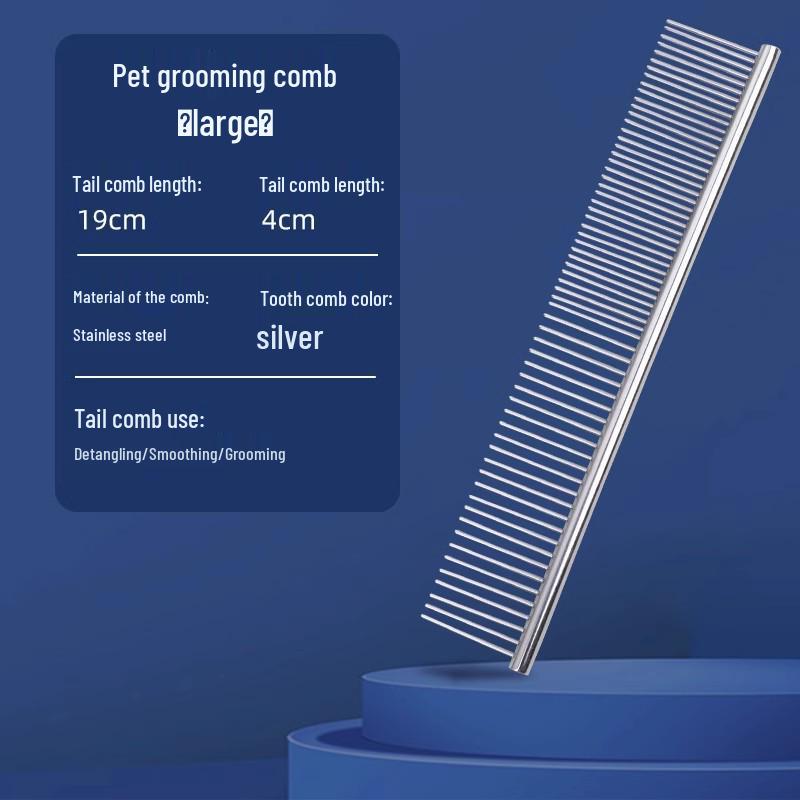 Pet Comb for Cats & Dogs - Fine Tooth Steel Grooming Comb for Knots and Straight Hair