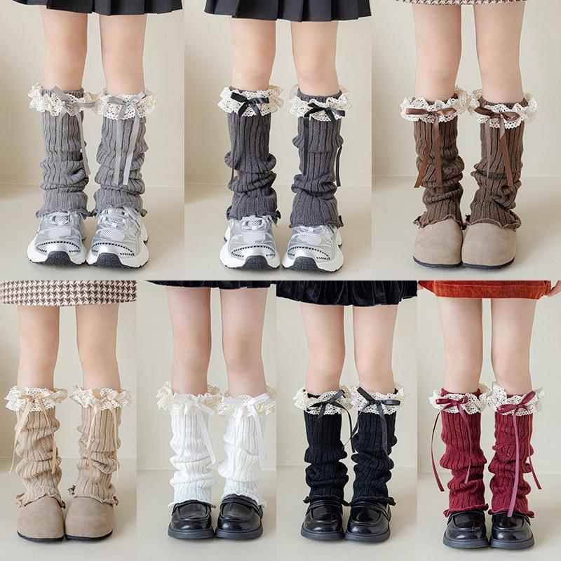 Kinder Mädchen Lolita Beinwärmer Gestrickte Socken Europäischer Stil Leggings Niedliche Spitze Schleife Kleinkind Lange Socken Beinwärmer