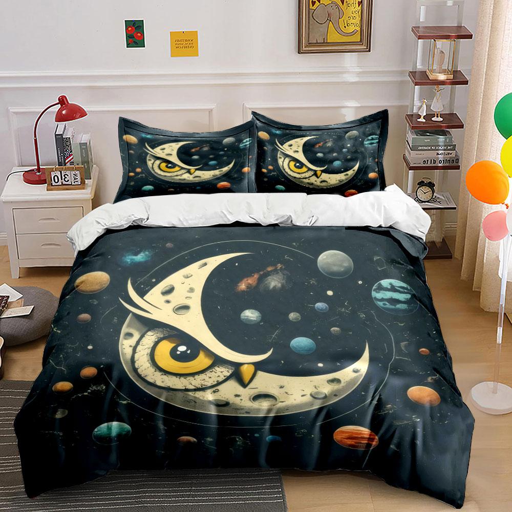 "Space Owl Decorative Set" Bedding Set with 1 Duvet Cover 2 Pillowcases Single Double King Queen, Gift