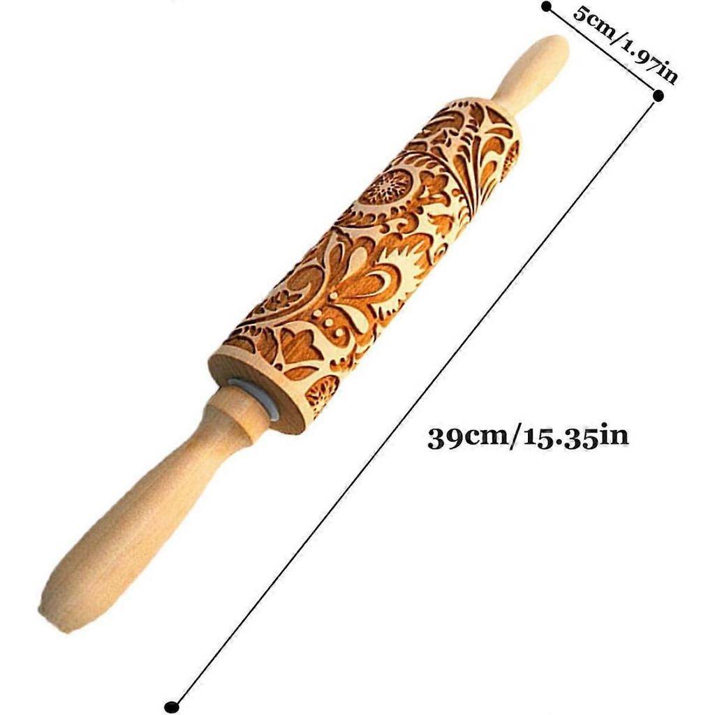 Embossed Wooden Rolling Pin for Baking, Christmas Design