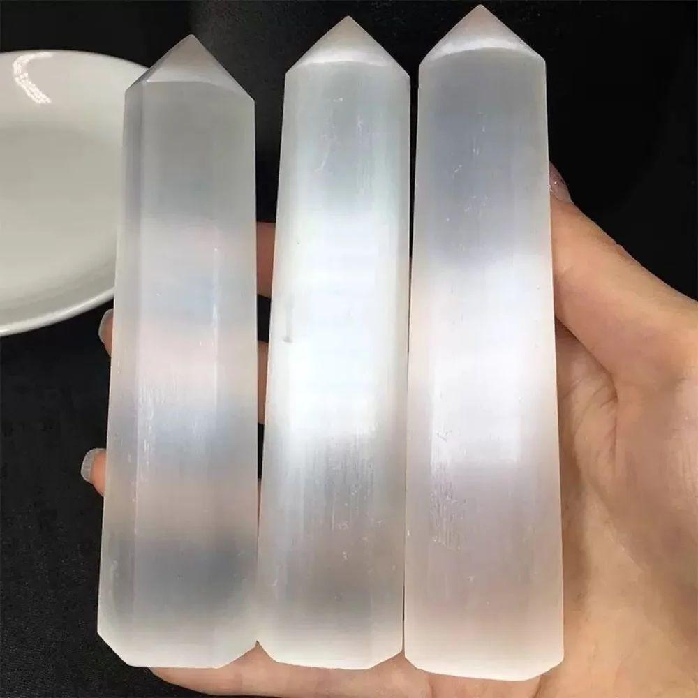 1pc Natural Stone Selenite Point Pillars Hexagonal Prisms Obelisk Wand Chakra Gemstones Pillars Home Decor Desktop Decoration