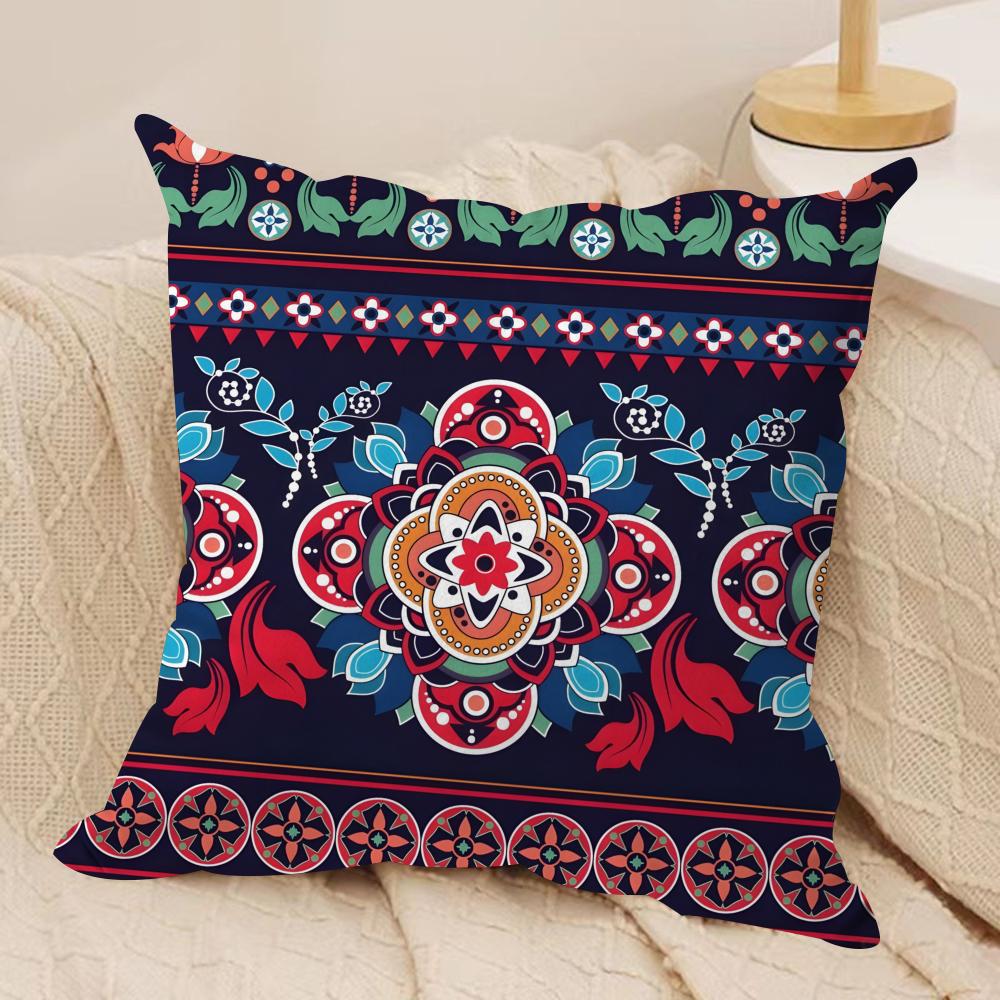 Red Ethnic Style Shading Cushion Cover Soft Plush Fabric DoubleSided Printed Sofa Cushion Cover for All Seasons Home Decor Gift