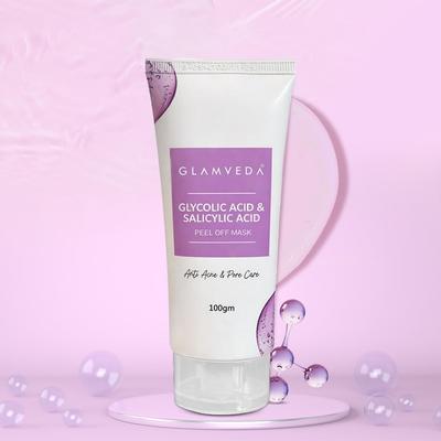 Glamveda 0.05% Ww Glycolic Acid & 0.05% Ww Salicylic Acid Acne Peel Off Mask | For Oily & Acne Prone Skin | Oil Balancing, Deep Cleansing | Bl