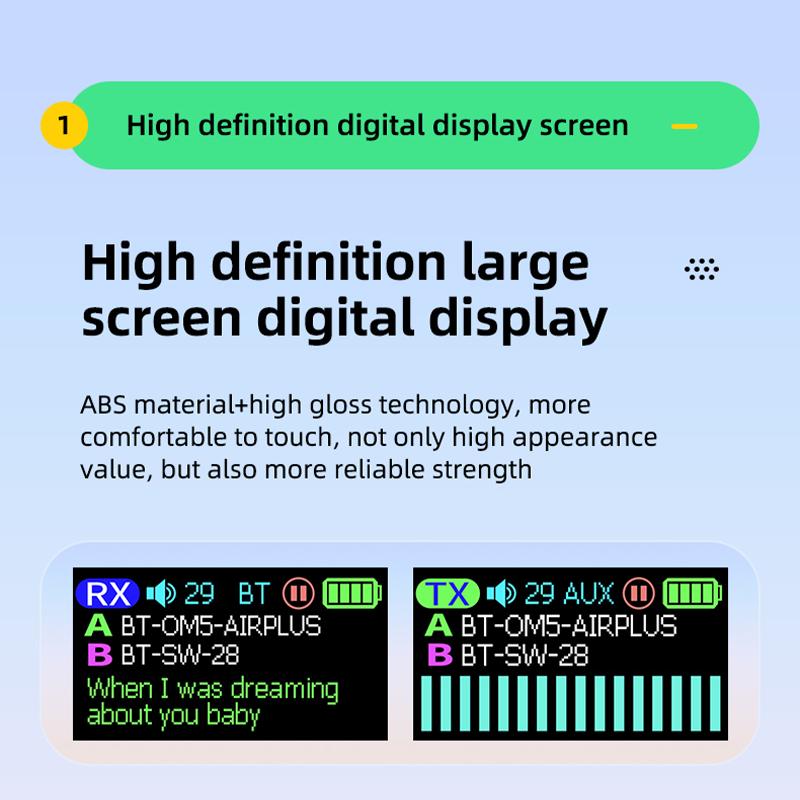 Upgrade Color LED Display Bluetooth 5.4 Transmitter Receiver 3.5mm AUX HIFI Stereo Audio Wireless Adapter With Mic For TV PC Car