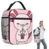 Süße Axolotl Milchtee Aufdruck Isolierte Lunchtasche für Damen Kinder Tragbare Lebensmittelboxen Thermische Lunchbox Tragetasche