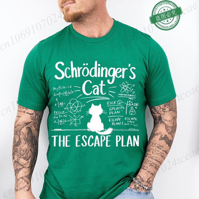 Men's Summer Casual Shirt Funny Cat Escape Plan Science Design T-Shirt Men's Physics Science Nerd Geek Short Sleeve T-Shirt Tops