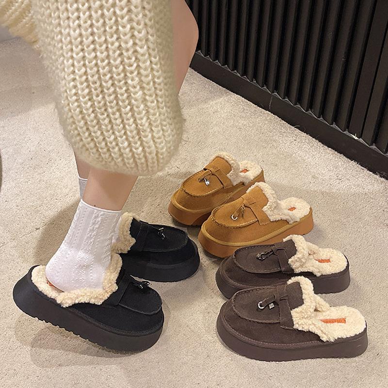 Damtjockbottnade pälstofflor Inomhus Utomhus Varma Höst Vinter Halvtofflor Snökängor Casual