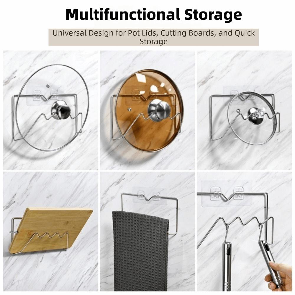 Self Adhesive Cutting Board Storage Rack Stainless Steel Pot Cover Shelf for Kitchen