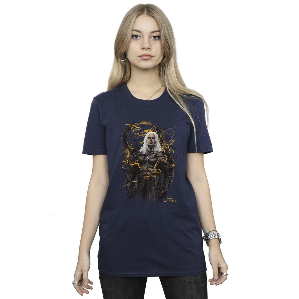 Netflix Womens/Ladies The Witcher Wolf Cotton Boyfriend T-Shirt
