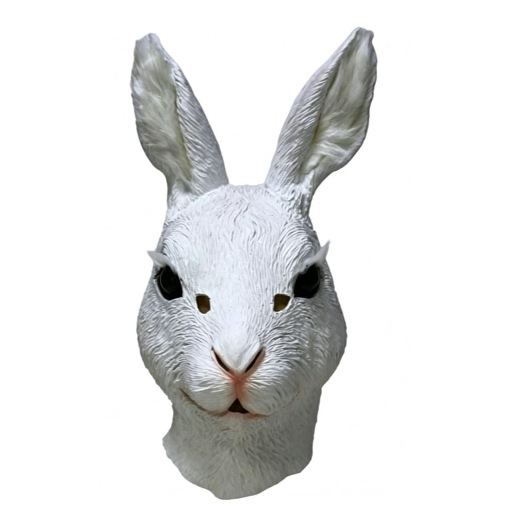 Maschera Facciale da Coniglio a Testa Intera in Lattice Testa di Coniglio Spaventosa Maschera Facciale Animale Costume Festivo per Festa Scherzosa Cosplay Bianco