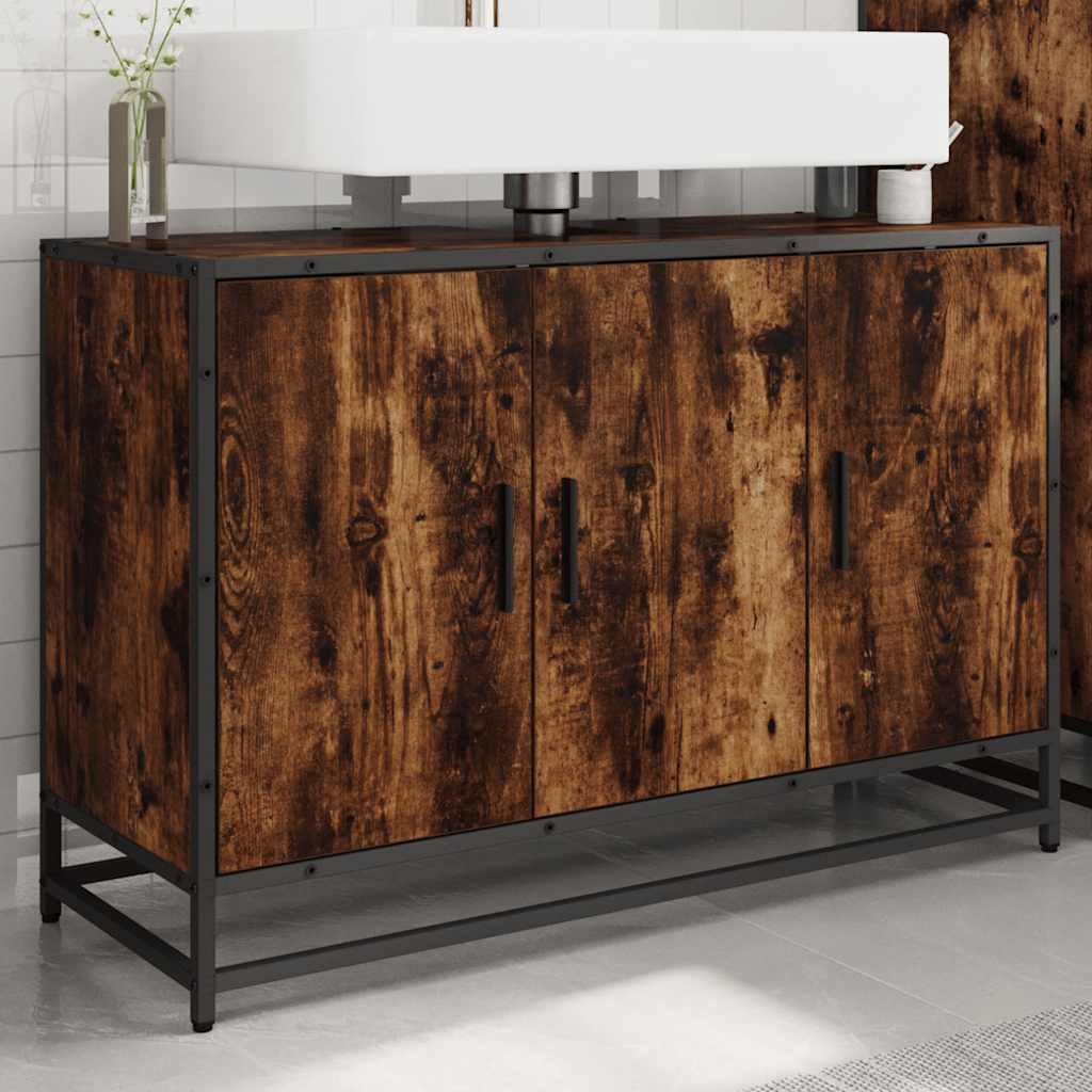 Washbasin Cabinet In Smoked Oak 90 X 33 X 60 Cm Particleboard