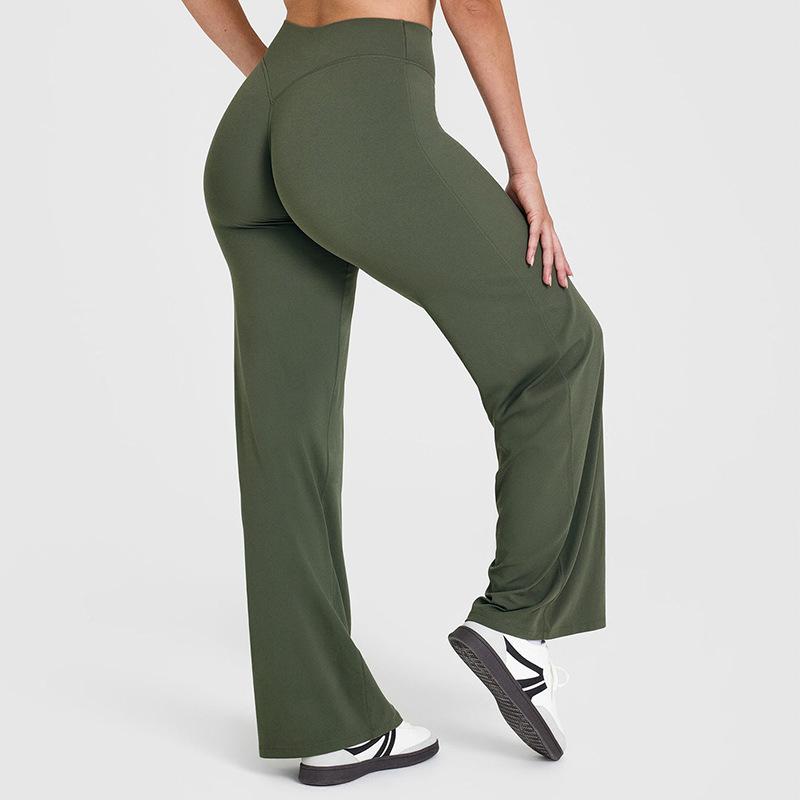 Women's Nude Feel Peach Hip High Waist Yoga Pants - Elastic, Straight Wide-Leg Design for Fitness