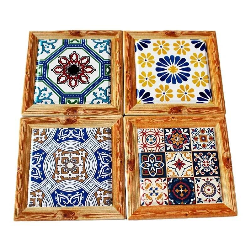 2025 Bohemian Square Vintage Retro Insulation Pad, Mat Floral Tile Ceramic Coffee Coaster, Kitchen Home Desktop Decoration Pads