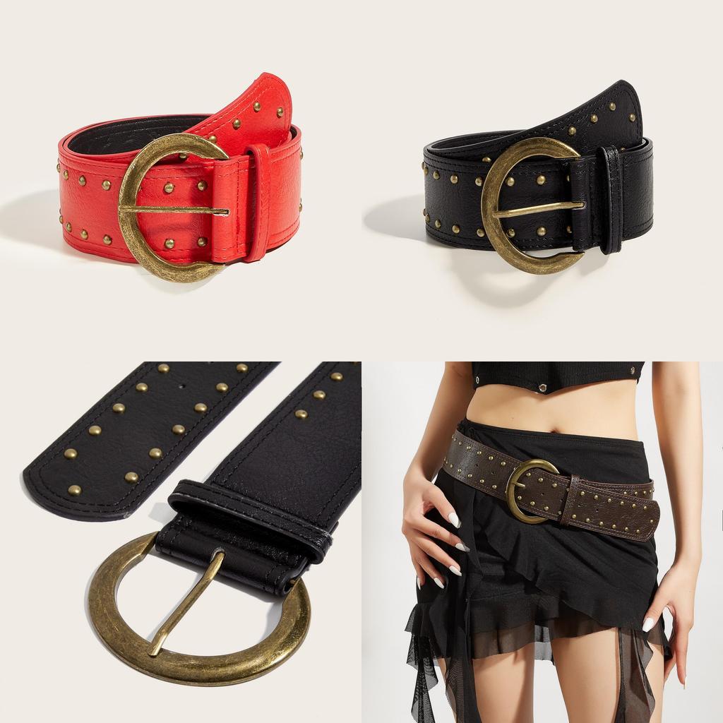 Punk Style Rivet Leather Belt With Alloy Buckle For Casual Fashion Accessories