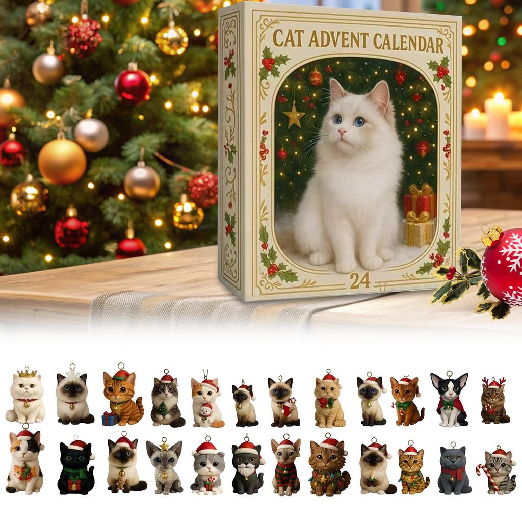 Christmas Calendar Countdown 2D Acrylic Cute Cat Calendar with 24 Boxes Artistic Holiday Ornament for Women Men Teen Boys Girls