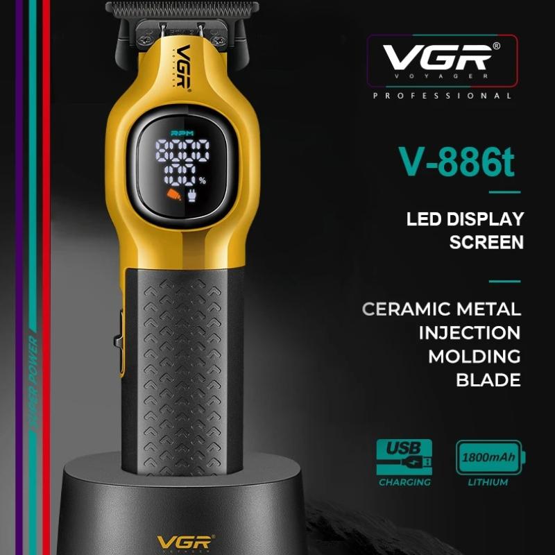 VGR V-886T Clipper Charging Base 8000Rpm Trimmer Professional Barber Rechargeable Hair Trimmer Machine for Man with LED Intelligent Digital Display