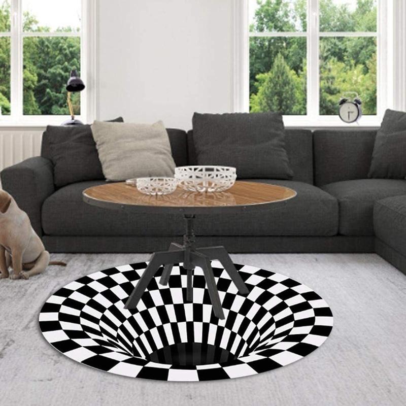 3D Round Carpets for Living Room Simple Black&White 3D Stereo Vision Carpet Area Rugs Geometric Anti-Skid Home Bedroom Floor Mat