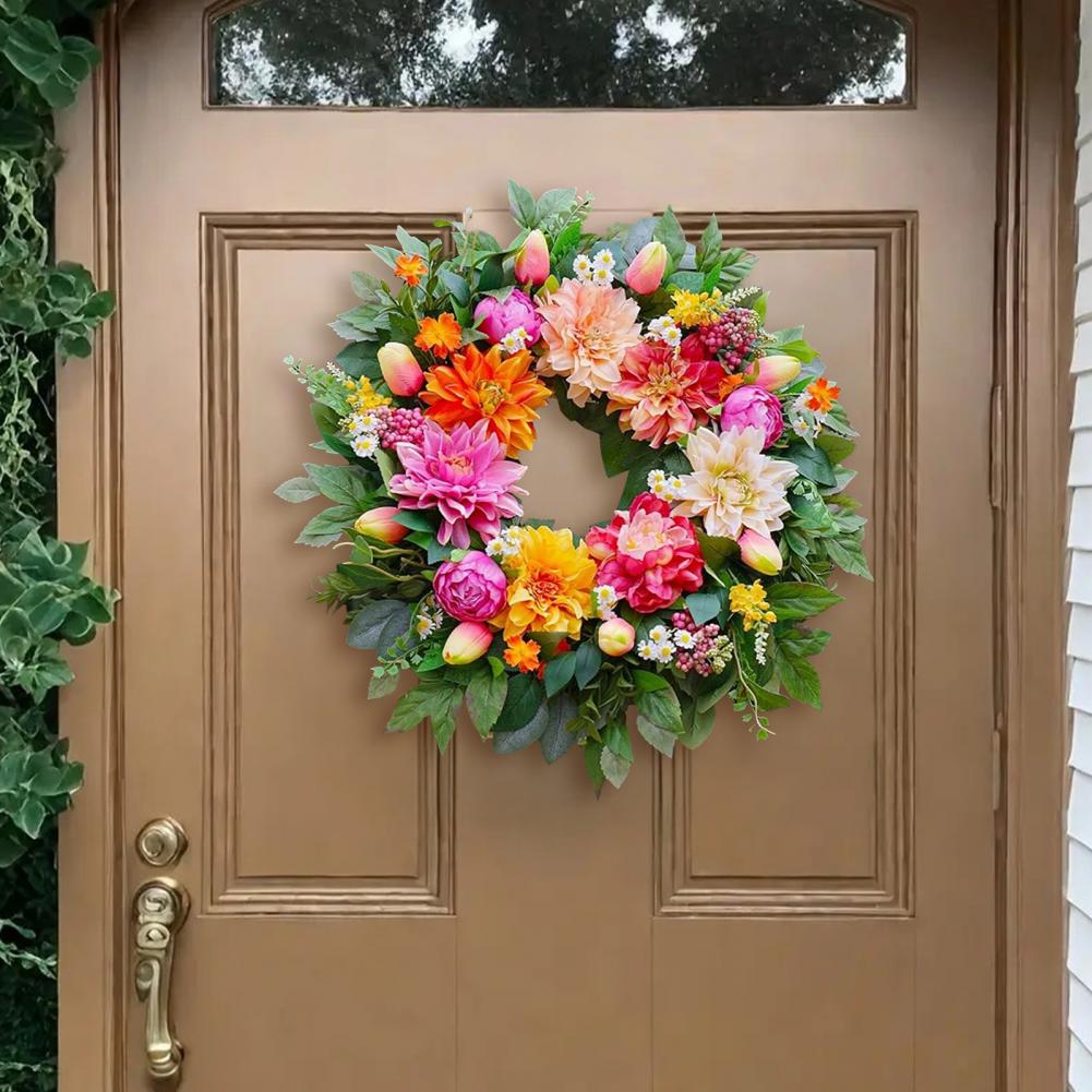Holiday Wreath Christmas Wreath Artificial Floral Wreaths for Front Door Peony Dahlia Fall Wreath Spring Summer Greenery
