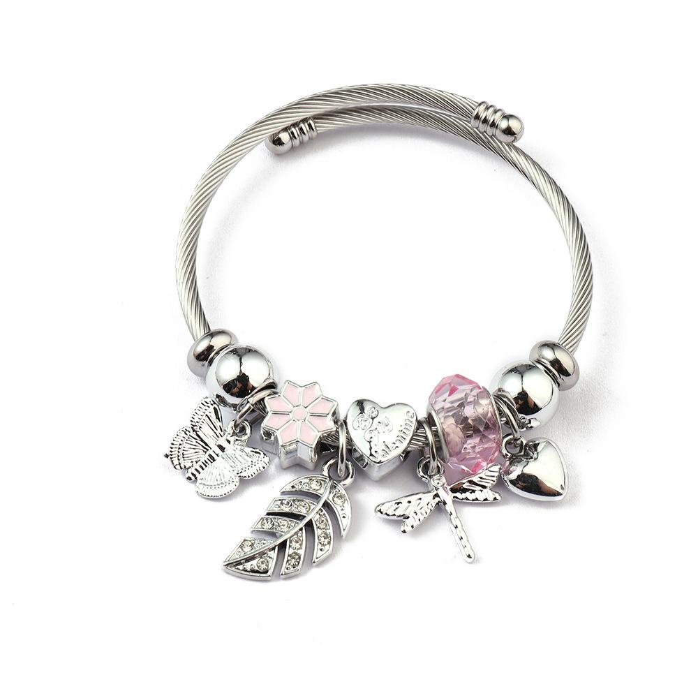 Simple Fashion Stainless Steel Bracelet With Crystal Bead Pendant Unisex Jewelry