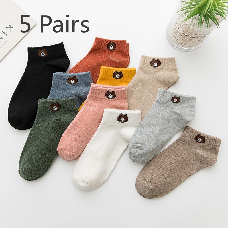 

5 пар женских модных однотонных светлых невидимых коротких носков-лодочек 5 Pairs