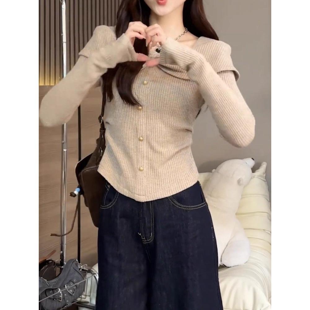 

Khaki Plus Velvet Thick Long Sleeve T-Shirt for Women - 2025 Autumn/Winter Slim Fit with Beautiful Edges M (for 80-100 lbs)