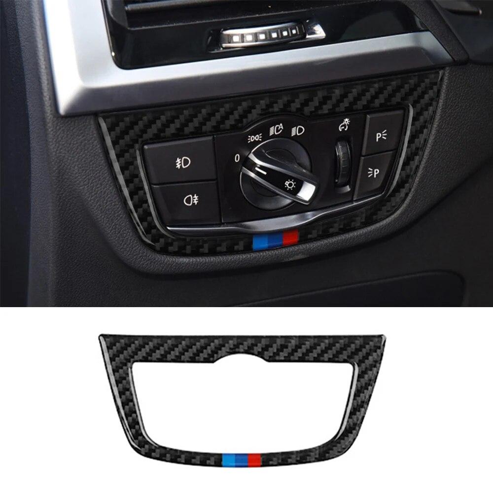 Carbon Fiber Car Headlight Switch Button Cover Frame Decorative Sticker Interior Modified Accessories For BMW X3 G01 G08 X4 G02
