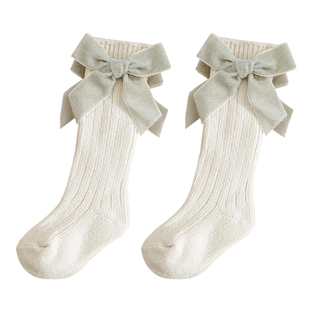 Kids Knit Socks for Girls Big Bowknot Decor Toddler Sweet Anti-Skid Cute Baby Socks Over-The-Knee Socks
